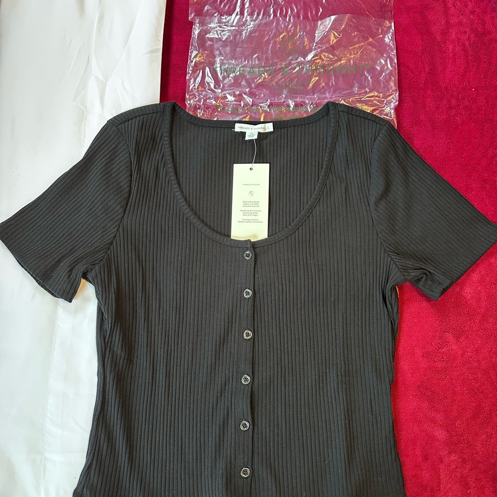 Threads 4 Thought Black Short Sleeve Ribbed Bodysuit
